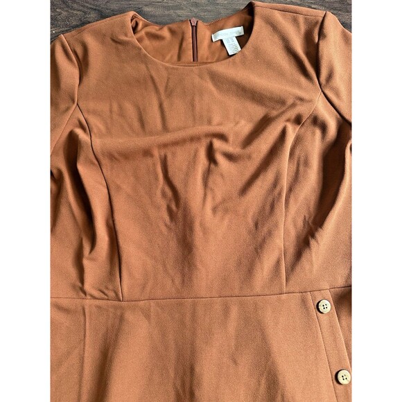 London Times Women's Short Sleeves Button-Trim Crepe Sheath Dress Cedar brown 12 - Picture 5 of 8